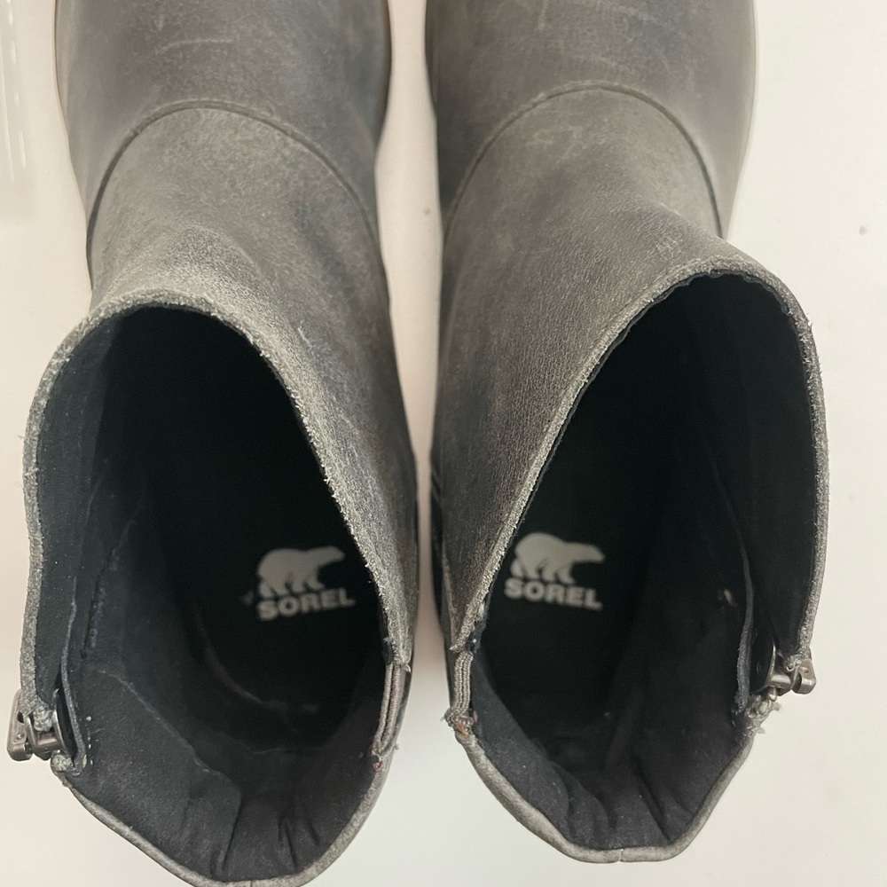 Sorel Boots Harlow Distressed Leather Waterproof Lug Sole Comfort Quarry Grey - Picture 7 of 15
